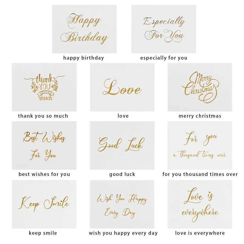 50PCS 6x8cm Thank You White Greeting Card Gold Stamping Simple Design Handwriting Message Cards Gift Decor Happy Birthday G251119