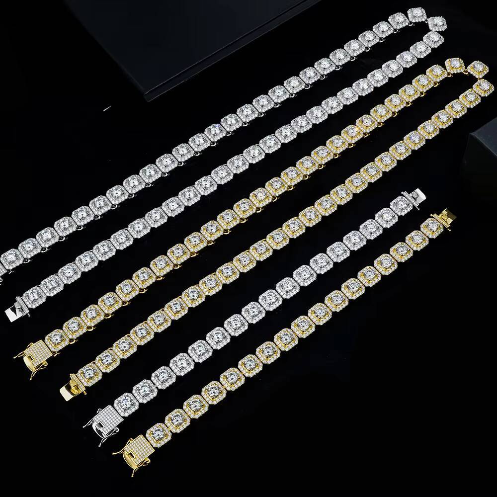Xingyue HipHop Necklace 925 Sterling Silver Gold Plated Square Tennis Chain VVS White Moissanite Tennis Link