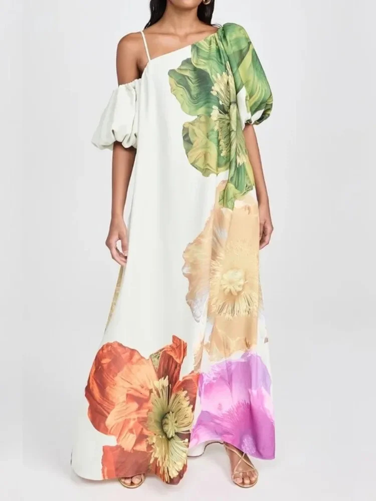 UOOZEE Womens Fashion Elegant Printed Evening Dress Loose One Shoulder Hline Holiday Bohemian 250418