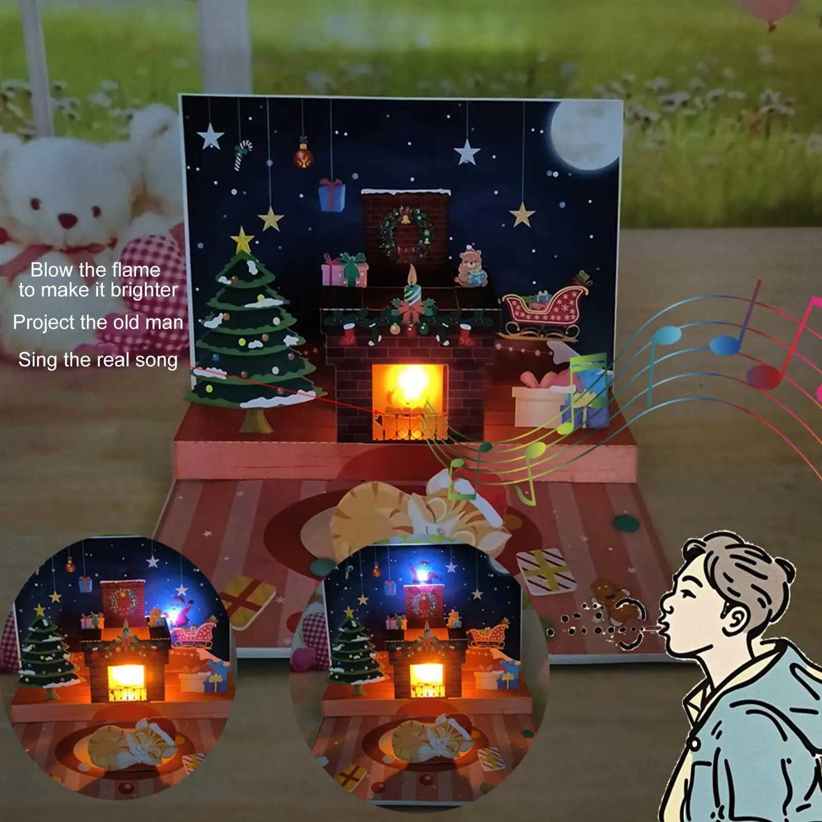 Christmas PopUp Cards Musical Greeting Cards with Light Santa Projection 3D Blessing Cards Christmas Gift for Family Friends G251119