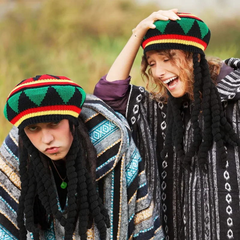 Unisex Knit Braid Hat Jamaican Bob Rasta Beanie Cap Hip Hop Cap Men Dreadlocks Wig Bob Caribbean Fancy Dress Up Headwear251118 - view 7