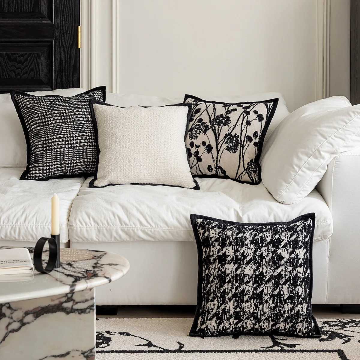 45X45CM Black Nordic Throw Cover Retro French Stamping Waist Cushion Cover Decor Home Decorative caseM251119