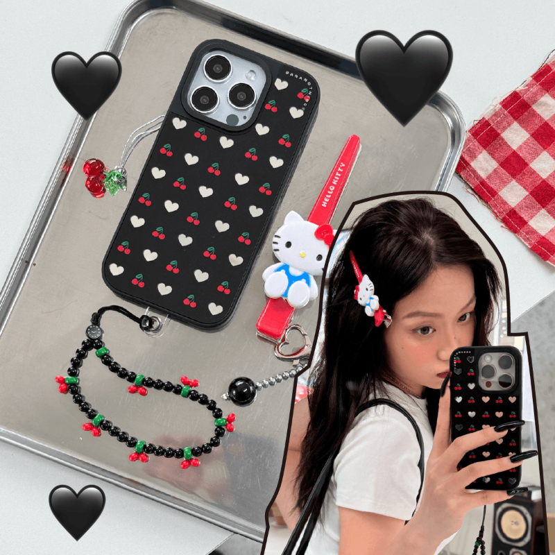 Heart Cherry Phone Case Compatible with iPhone 17 Pro Max Fresh Minimalist Mirror Hollow Shockproof Protective Case