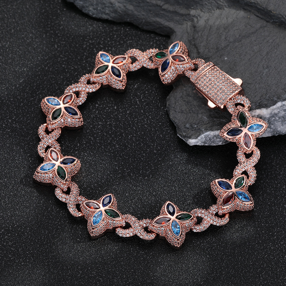 Hip Hop-Inspired Infinite Clovers Bracelet Luxurious Earring Collection by 5A Quality Stones Featuring 5A Zircon Colorful Jewelry Luxury Design