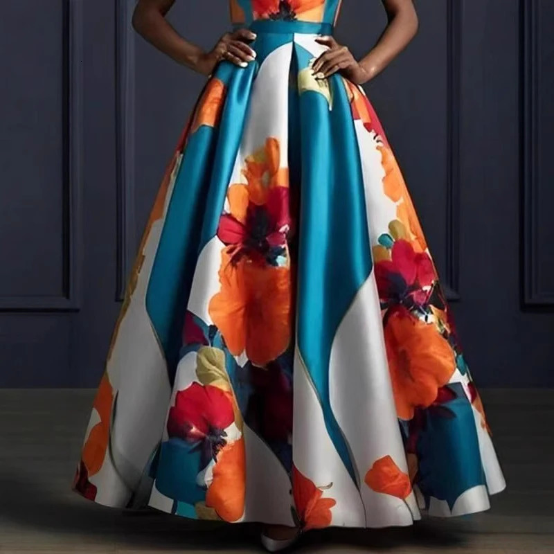 Vestidos sexy sleeveless hem dress evening womens floral print high waisted long springsummer Oneck bohemian 250418