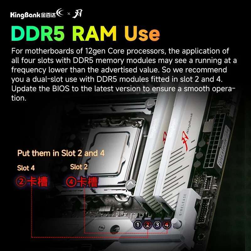 KingBank DDR5 White RGB 288pin memoria ram 24GBx2 7600MHz UDIMM Memory Desktop Memory Hynix M die CL36