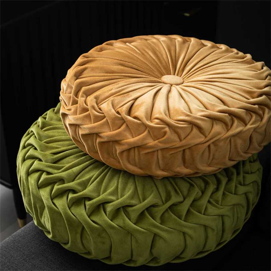 Round Throw Velvet Pleated Round Cushion for Couch Chair Bed Car Colorful Floor Cushion Home DecorationM251119