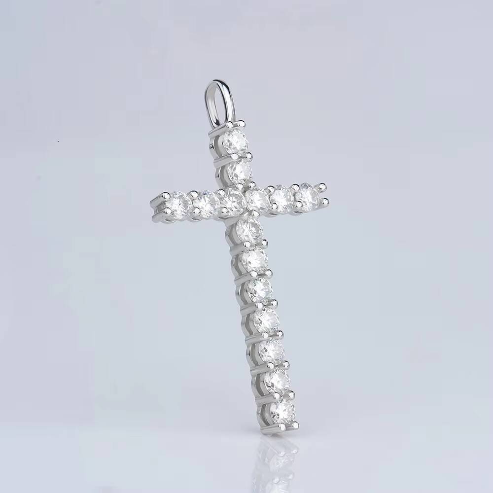 925 Sterling Silver Moissanite Cross Pendant White Gold Plated Color with VVS White Moissanite Diamond Jewelry Necklace