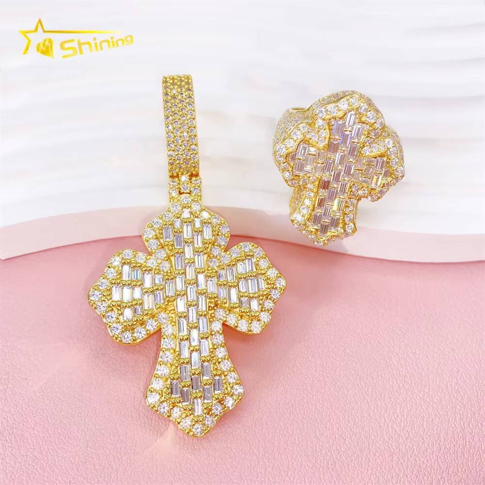 New Design Silver 925 VVS Moissanite Hip Hop Iced Out Fine Jewelry Necklace Men Pendant Cross Pendants With Cross Ring