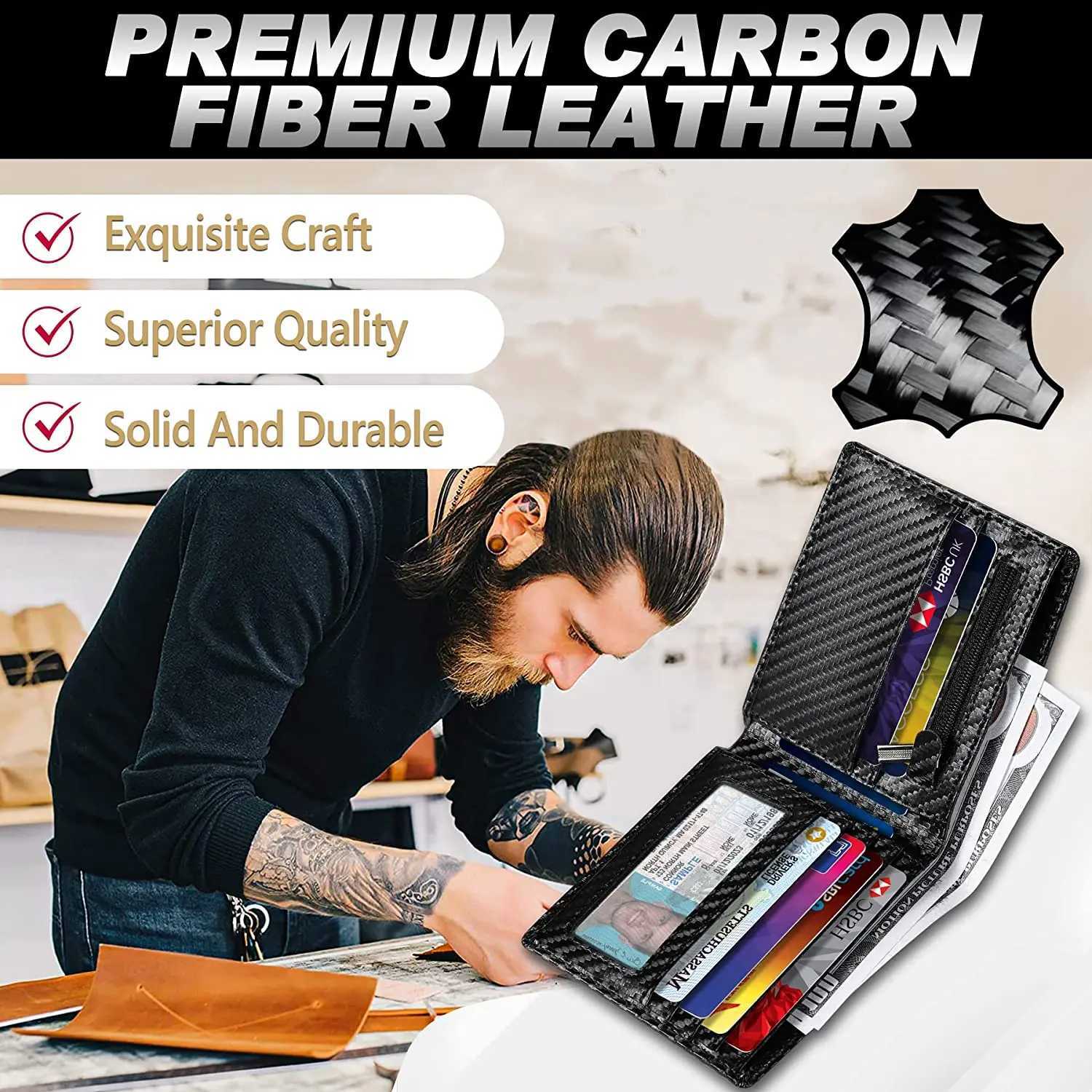 New Business Wallet RFID Blocking Multi Card Slots With Zipper Coin Clip Mens Wallet Fashion Coin PurseT251119