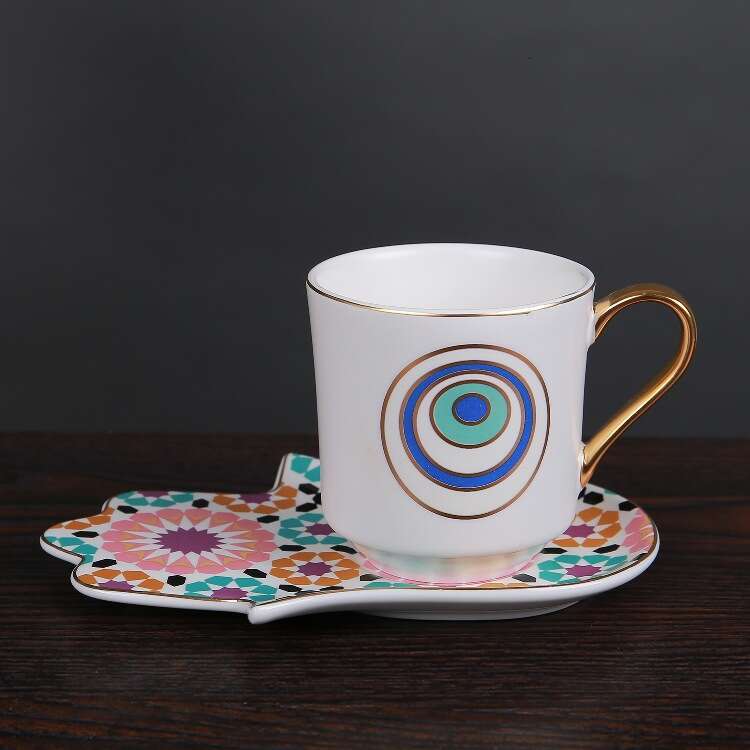 European Style with Gold Rim Ceramic Afternoon Tea Fashionable Gold Edged Coffee Cup and Saucer Set Gift for Home Use