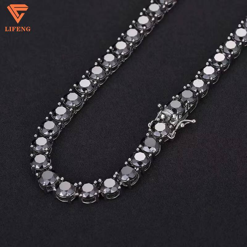 New 2024 Popular Hiphop Fashion Jewelry 6mm Iced Out Black Diamonds VVS Moissanite 925 Silver Necklace Tennis Chain for Mens