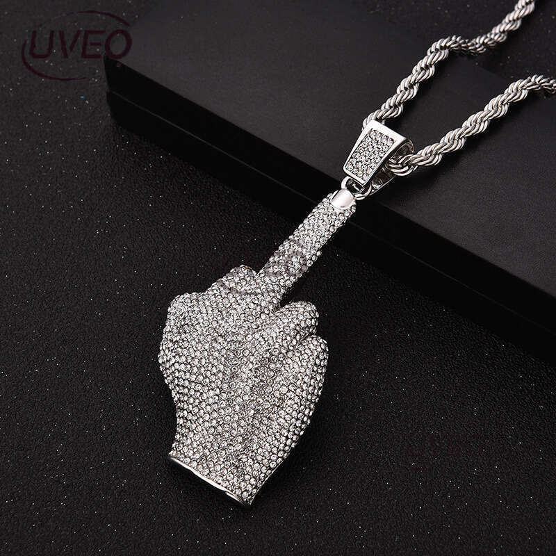 Designer luxury large vertical middle finger hip hop ice out of VVV Moissanite, pendant for men and women Free delivery