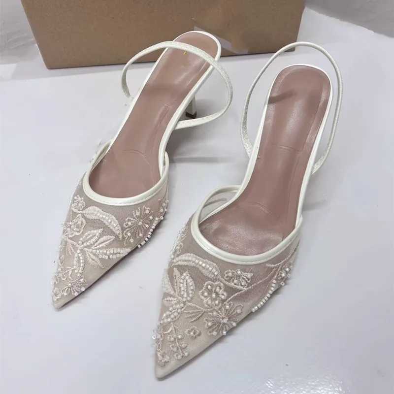 TRAF Womens Embroidered Mesh Open High Heels Fi Printed Stiletto High Heels Womens High Heels Pump Sexy Point End Womens Sandals MuleXJ250419