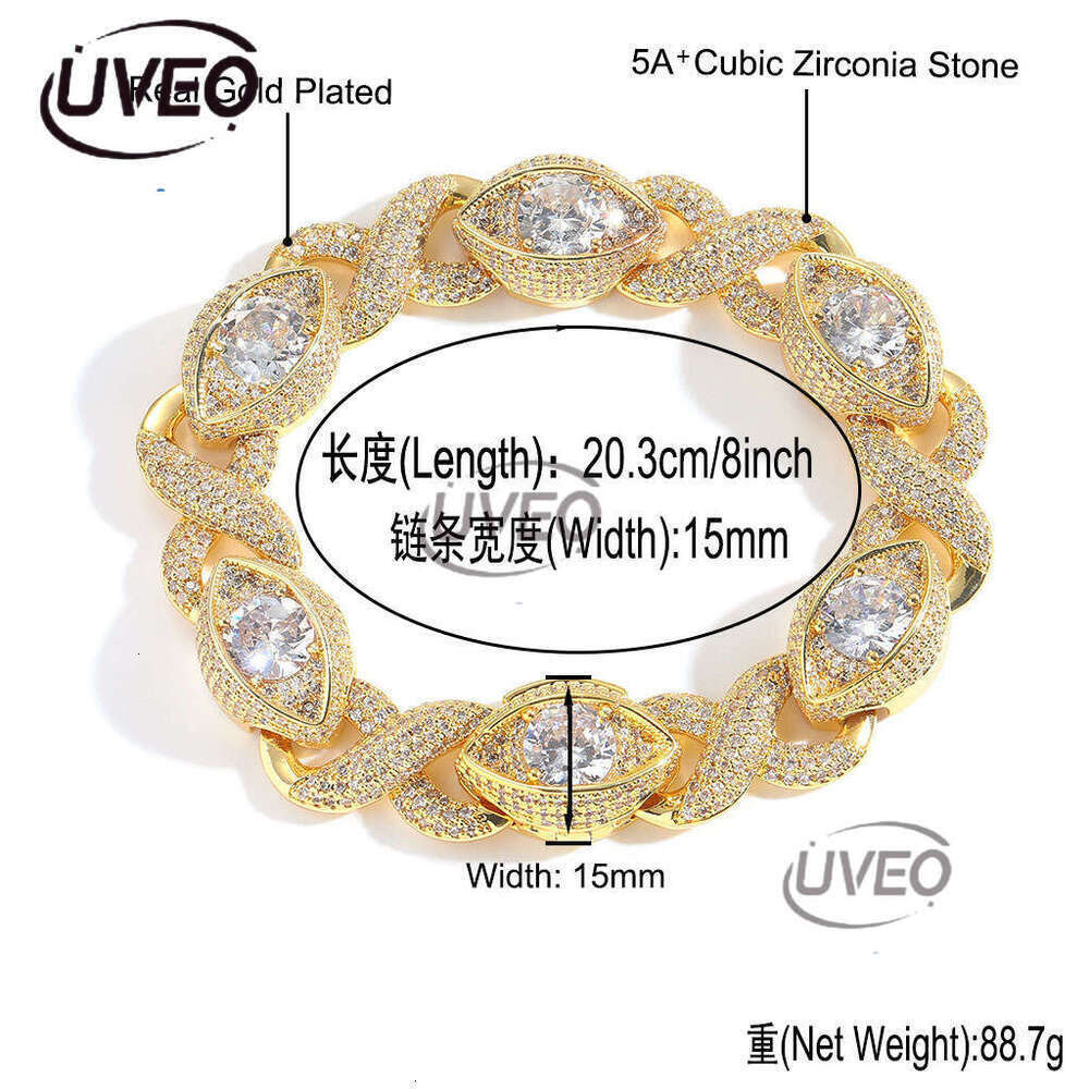 Luxury Hip Hop 15MM Infinite Eye 8-figure Cuban Chain with micro-inlaid Ice out VVS Moissanite, men's and women's bracelet Free delivery