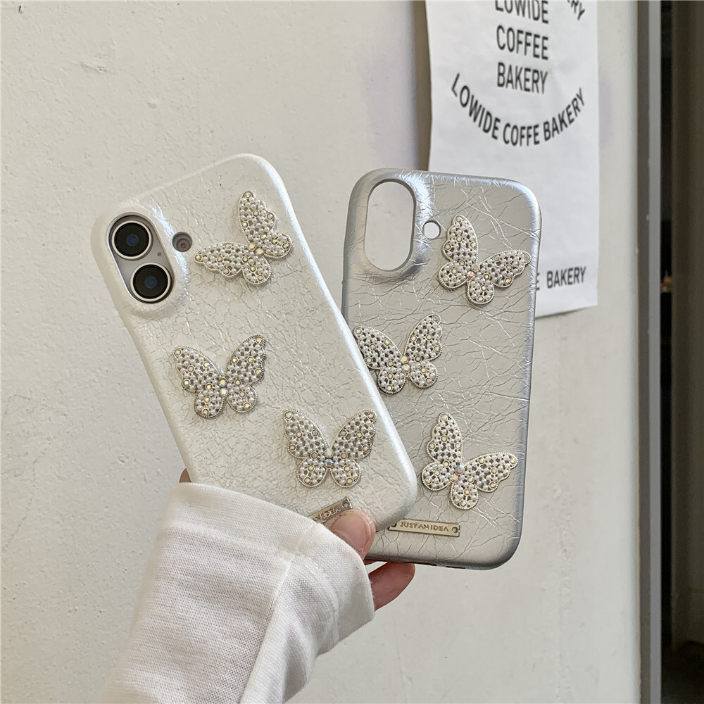 Pearl Butterfly Phone Case Compatible with iPhone 16/15 Pro Max Simple Solid Color Cartoon Protective Case iPhone 14/13/12