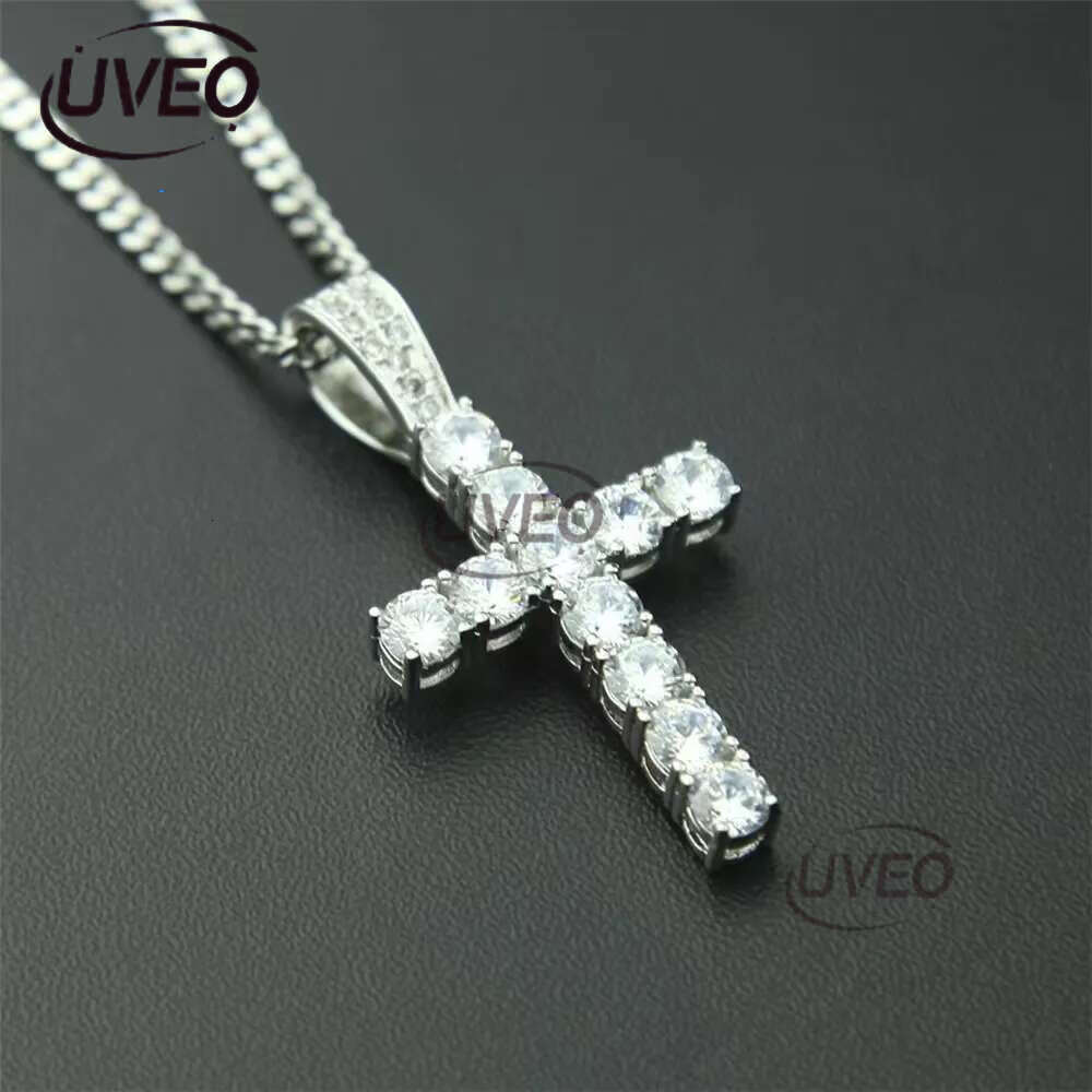 New Cross Personalized Side Glow Set Pendant Necklace Cuban Chain Hip Hop Personality necklace jewelry Moissanite dia gold Sterg Sier