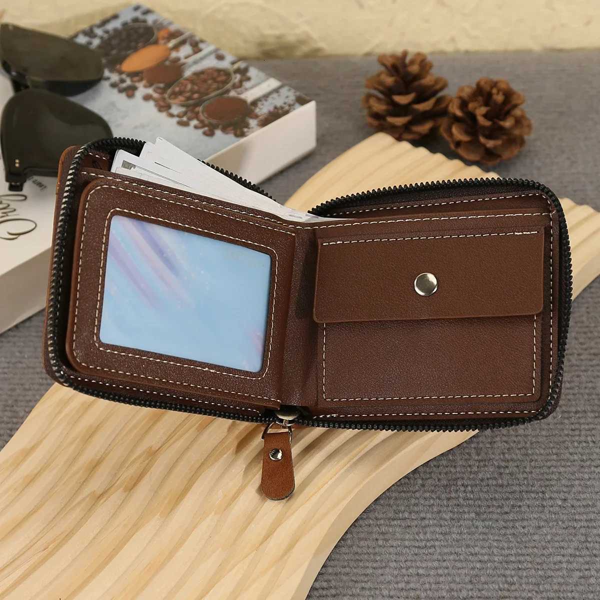 New Mens Business Wallet Classic Spliced Zipper Synthetic Leather Multi Card Short Wallet Large Capacity Card Bag Zero WalletT251119