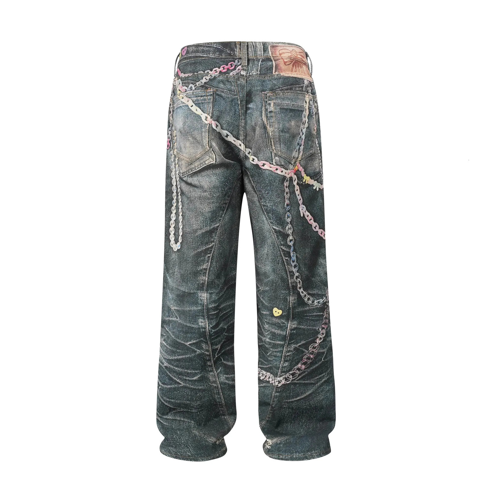 3D candy chain digital printing jeans curved knife bag denim Trouser ultrathin fit straight leg Y2k streetwear fashion retro 250418