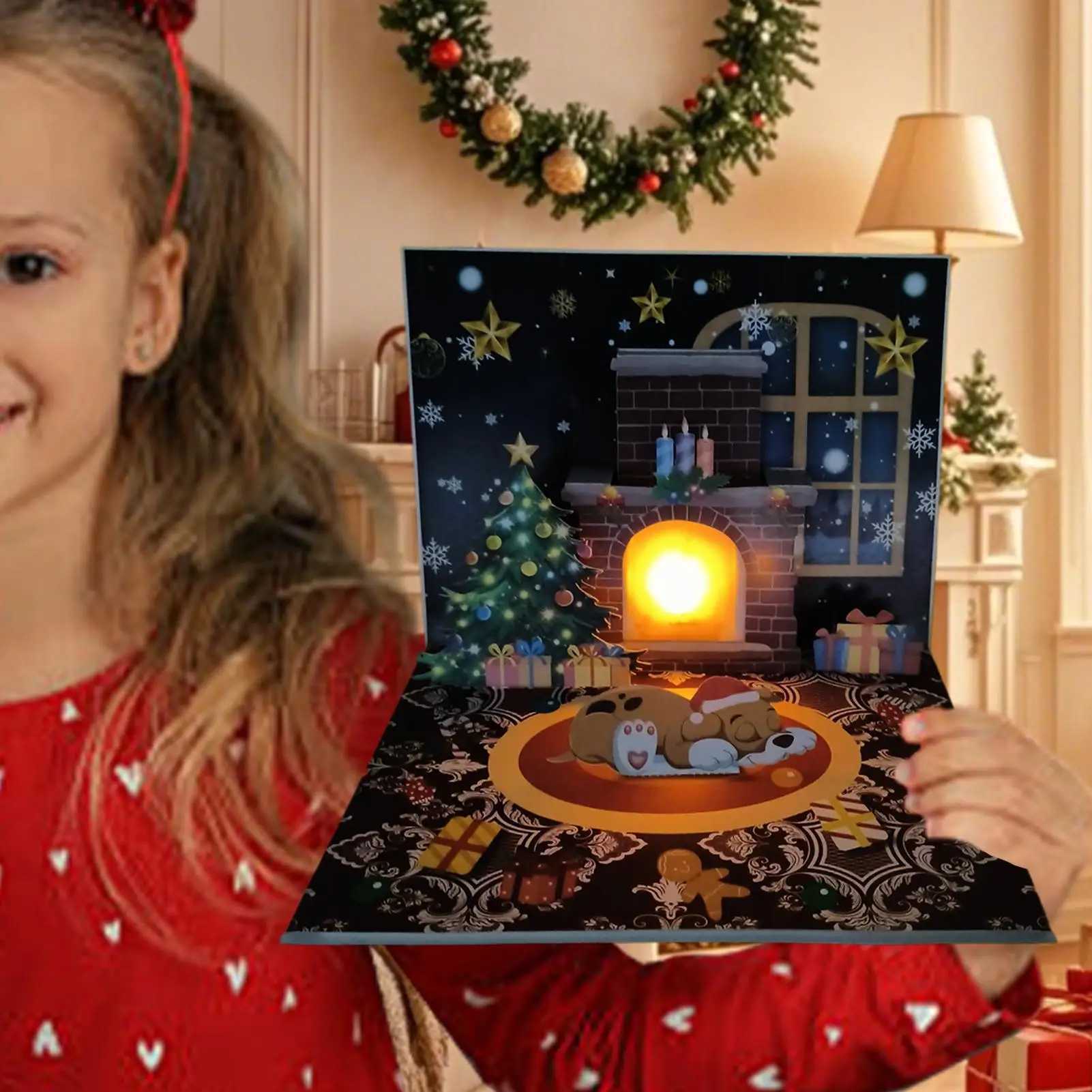 Christmas PopUp Cards Musical Greeting Cards with Light Santa Projection 3D Blessing Cards Christmas Gift for Family Friends G251119