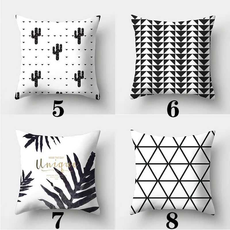 Home Decor Black and White case Square Sofa Striped Leaf Pattern Printed Cushion Cover 45x45cmM251119