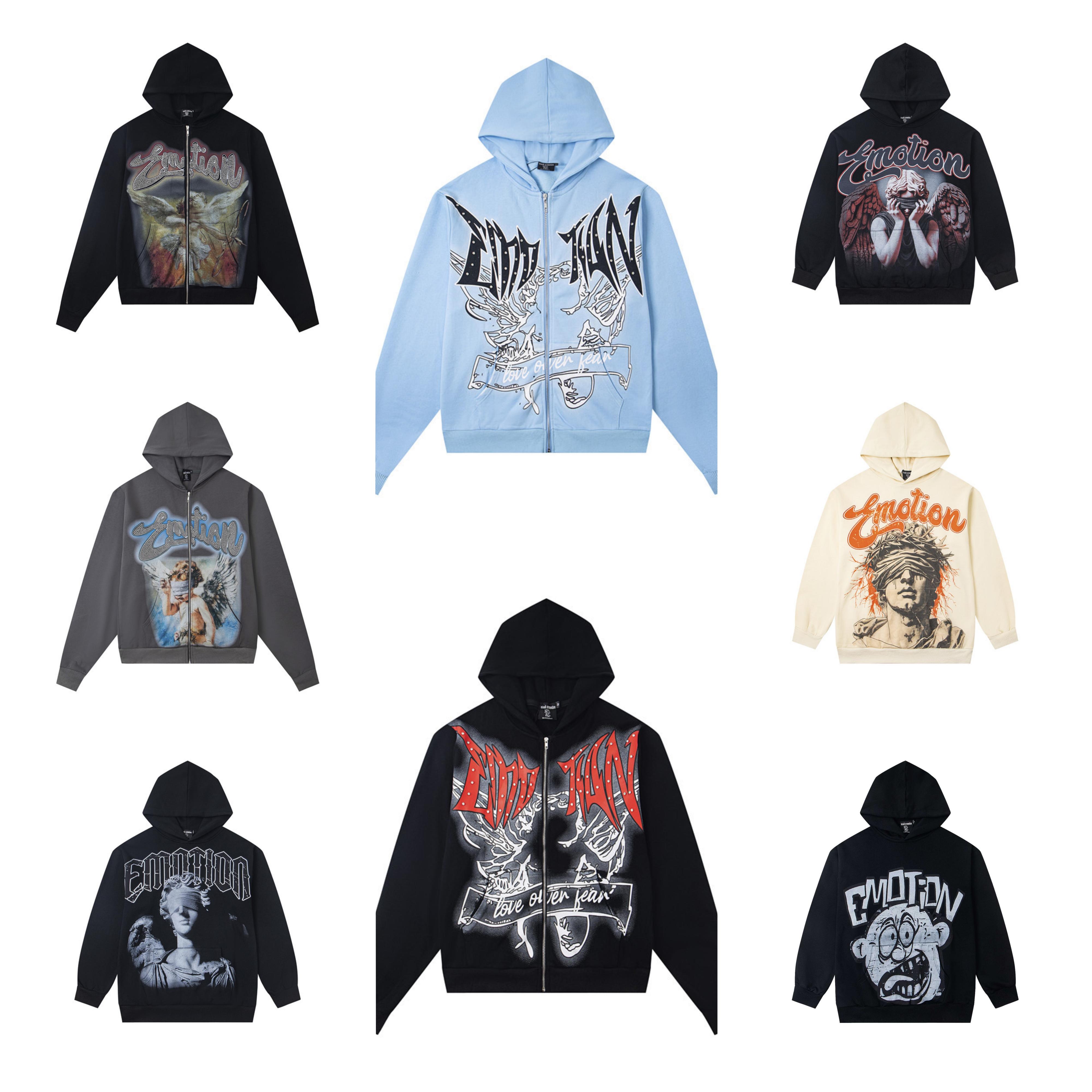 Men's Hoodies Sweatshirt Cotton High Street Hip Hop Diamond White Ink Direct Spray Zipper Hoodie And Women's