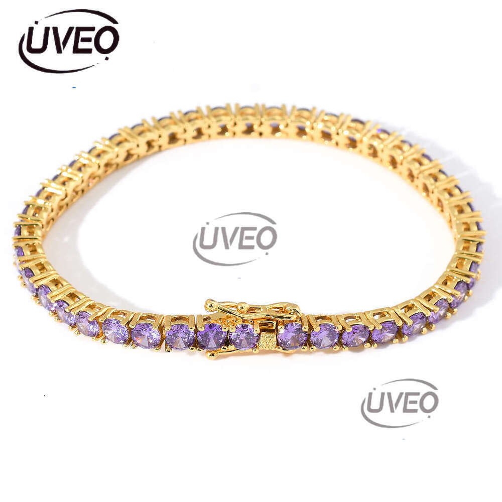 Bracelet 4mm sterling silver set Purple Ice out VVS Moissanite tennis Bracelet Men Women Couple Hip Hop Free delivery