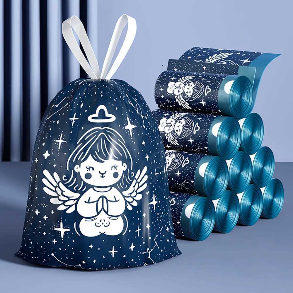 Non tear drawstring garbage bag for household use handheld thickened with rope kitchen bucket pocket cleaning C251119