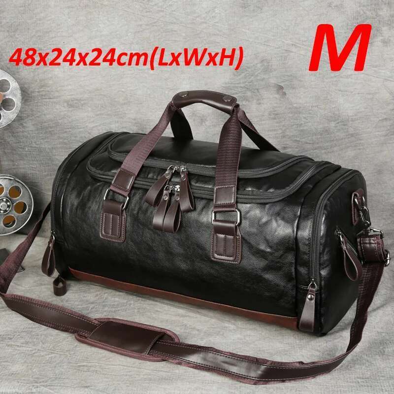 Men's PU Leather Gym Bag Sports Duffel Travel Lage Tote Handbag For Male Fiess Men Trip Carry ON Shoulder Bags Xa109wa