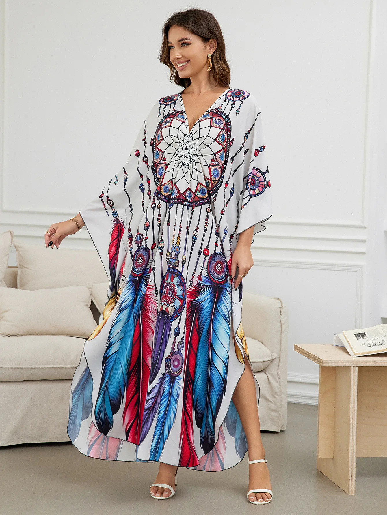 Beach Blouse Position Print Bikini Sunblock Plus Size Dress Holiday Goal Loose 250415Z