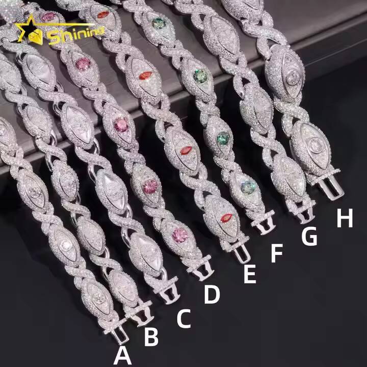 Hip Hop Jewelry Hot Style Eyes Design Cuban Chain Sterling Silver 925 Mutil-color Moissanite Luxury Cuban Link Chain
