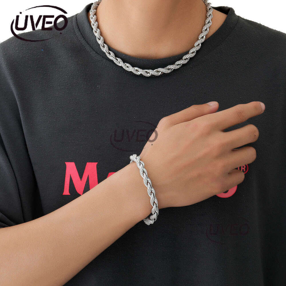 Luxury All-Town iced VVS Moissamite 8mm fried dough Twist chain Hip Hop men's necklace bracelet Free delivery