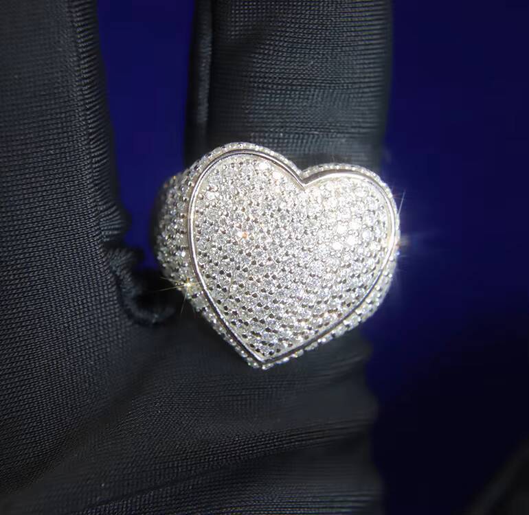 Yy Rts Iced Out Heart Vvs Moissanite Rings Pass Diamond Tester 925 Sterling Silver Hiphop New Arrival Jewelry Rings for Men