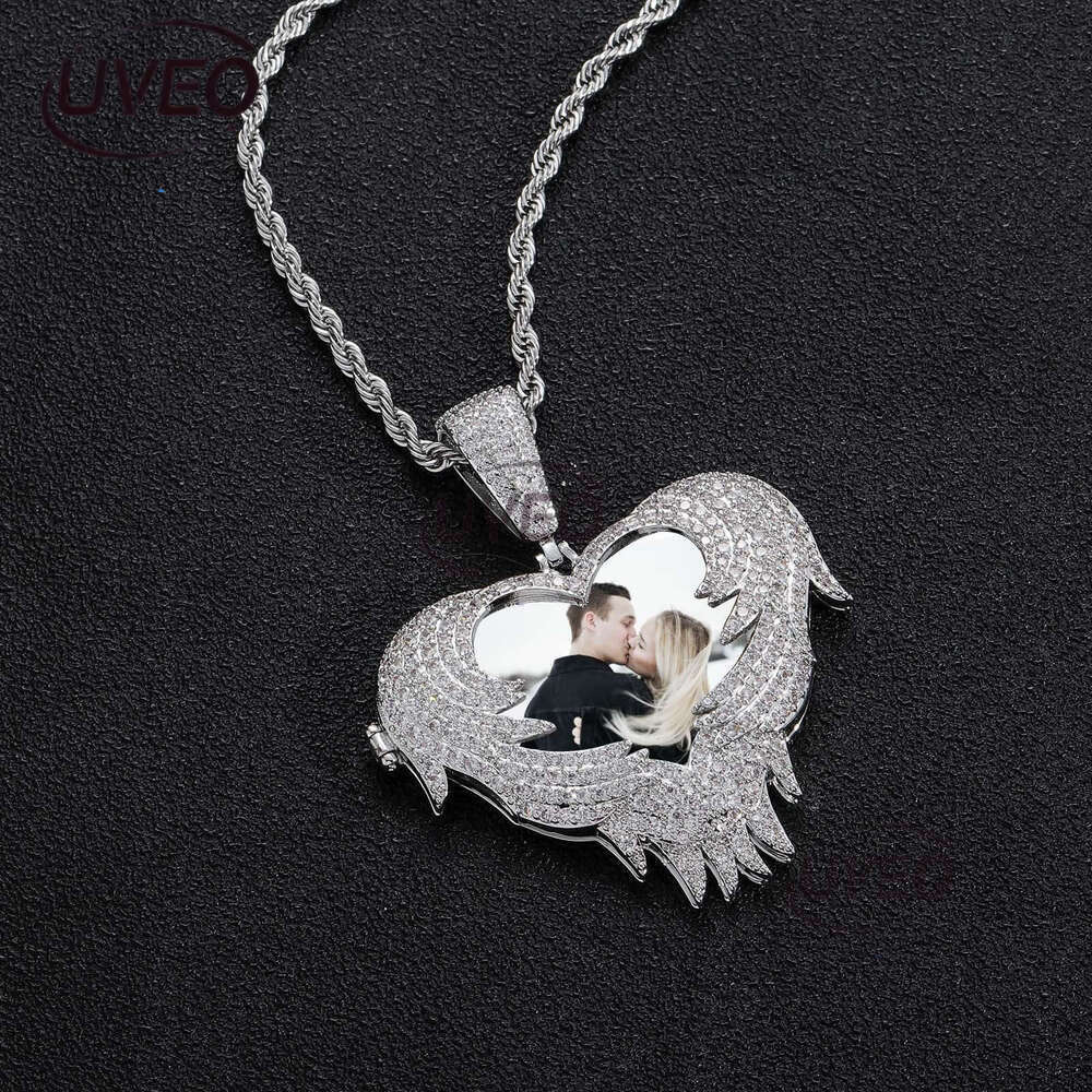 Luxury designer Flip Heart Photo Pendant Gold silvered Ice out VVS Moissanstone Hip Hop Men Women's Frame Necklace with FREE shipping