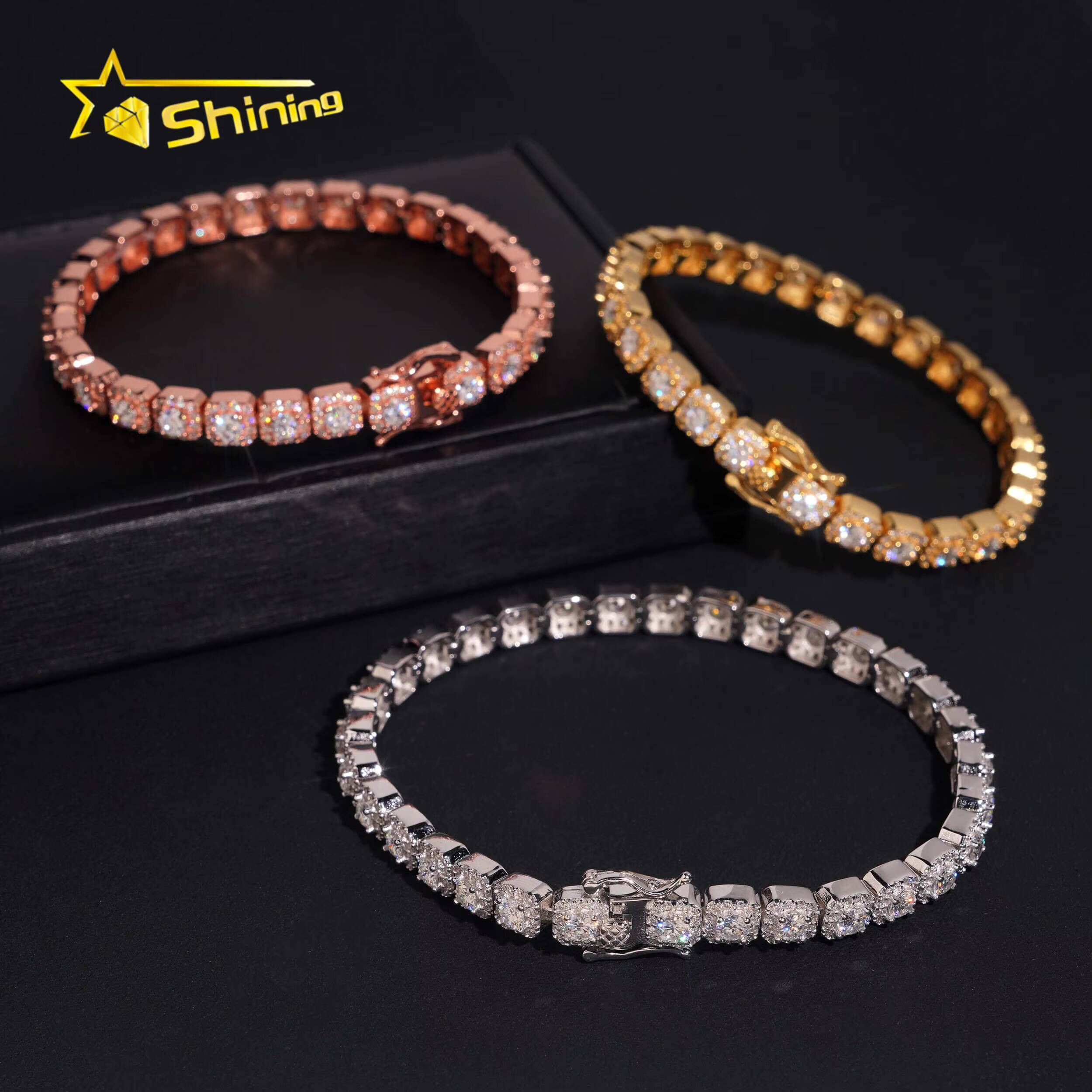 Fine Jewelry Iced Out 925 Sterling Silver VVS Moissanite Diamond Bracelet GRA Certificated Hip Hop Moissanite Tennis Bracelet