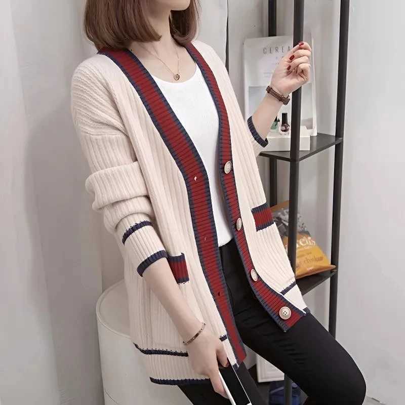 V-Neck Sweater 2025 Spring Autumn Womens Clothing Knit Cardigan Woman Slim Coat Chic Fall Clothes Sweter Damski Femme Jersey H251119