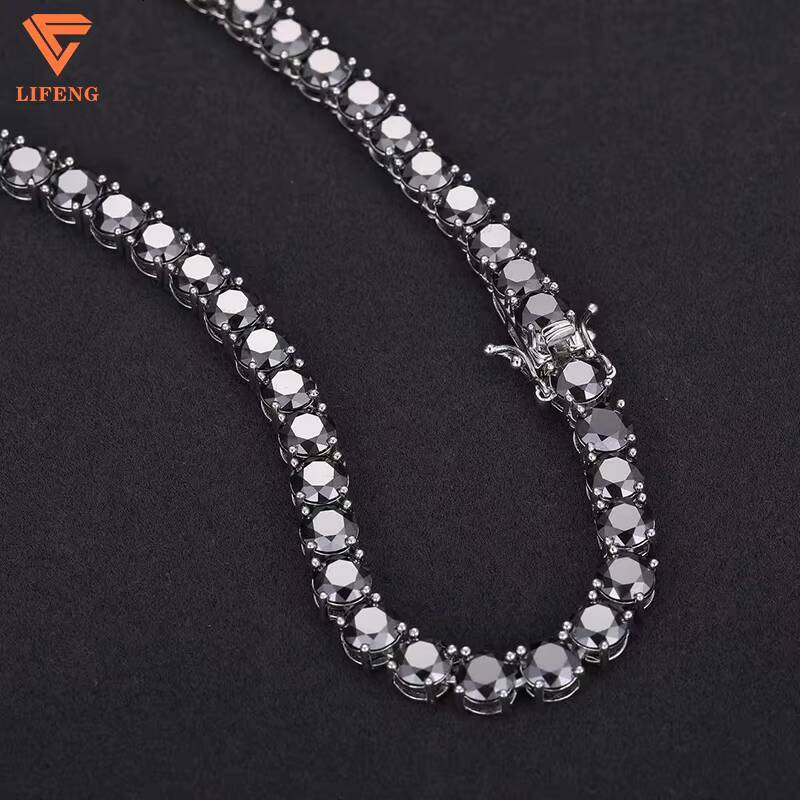 New 2024 Popular Hiphop Fashion Jewelry 6mm Iced Out Black Diamonds VVS Moissanite 925 Silver Necklace Tennis Chain for Mens