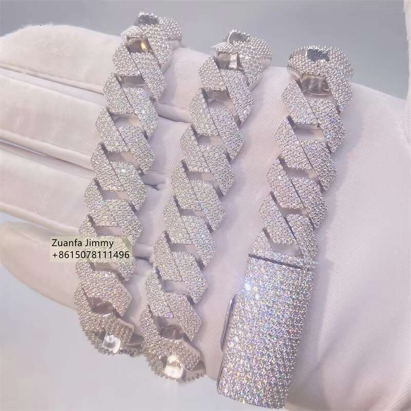Pass Diamond Tester 18mm 4Row VVS1 Moissanite Hip Hop Style Jewelry Miami Cuban Link Chain