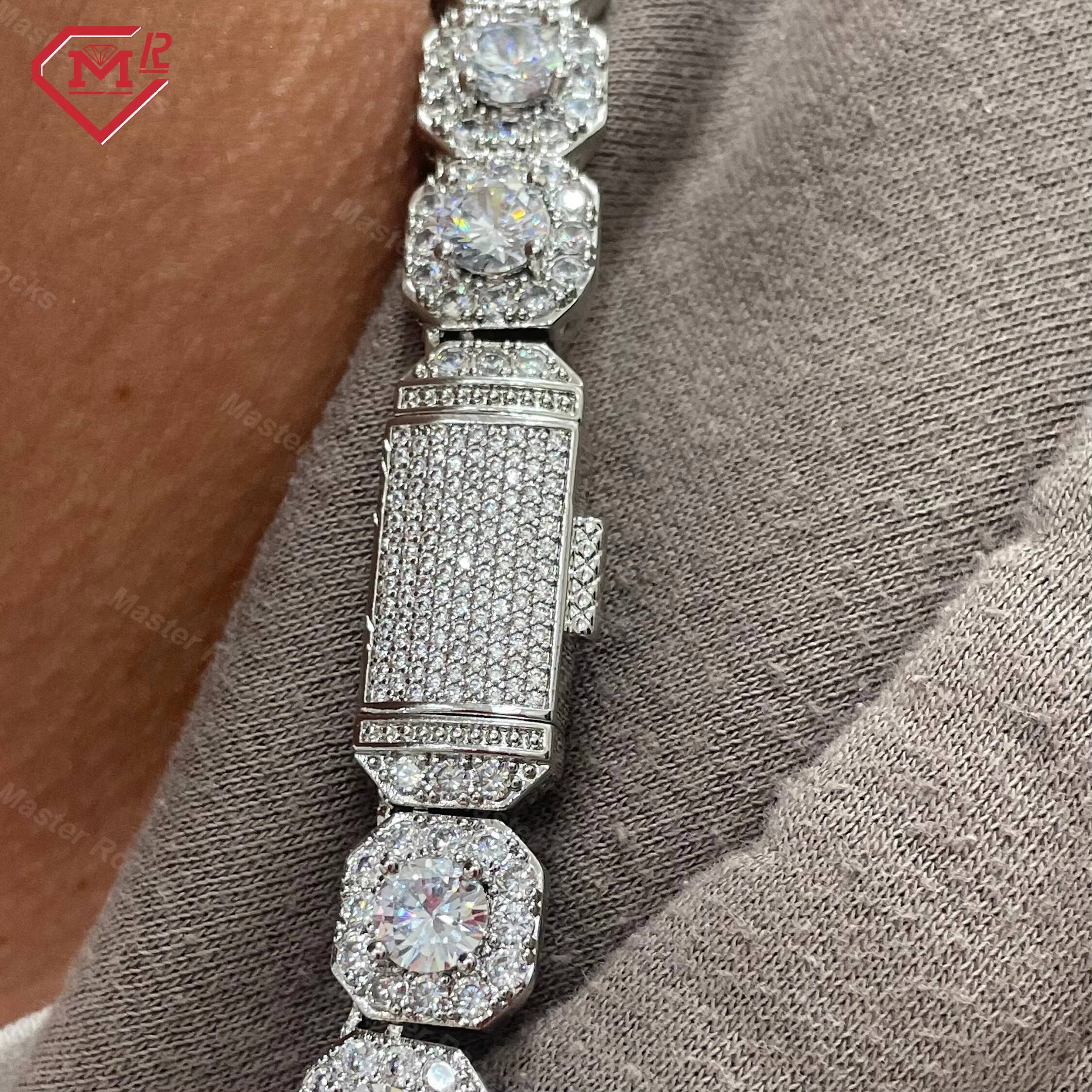 Iced Out Tennis Chain Hip Hop Jewelry 925 Silver 10mm Cluster Big Vvs Diamond Moissanite Tennis Chain