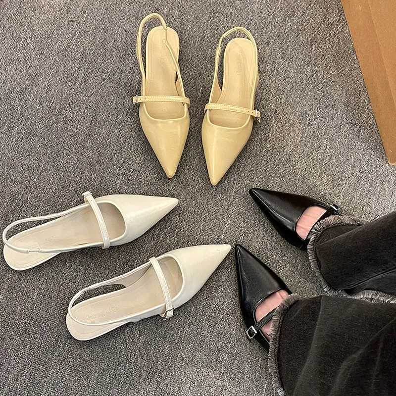 Womens Luxury Leather Fi Pointed Toe Loafers Women 2025 Summer Black Ballet Flats Womens Sandals Sandalias Mujer XJ250614