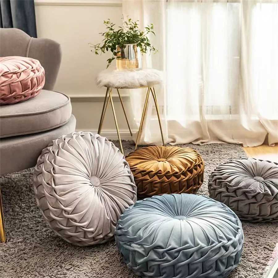 Round Throw Velvet Pleated Round Cushion for Couch Chair Bed Car Colorful Floor Cushion Home DecorationM251119