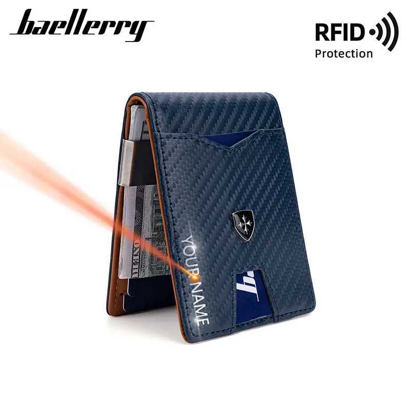 New RFID Name Engraving Simple Short Men Card Wallets Carbon Fiber Card Holder Slim Male Wallet Photo Holder Men Card ClipsT251119