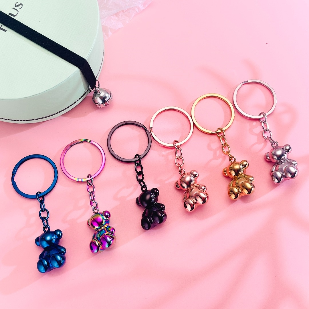 Fashion Women Girls Silver Gold Stainless Steel People Cartoon Black Pink Blue Green Oil Round Circle Keychain Rings Jewelry Christmas Day Gift