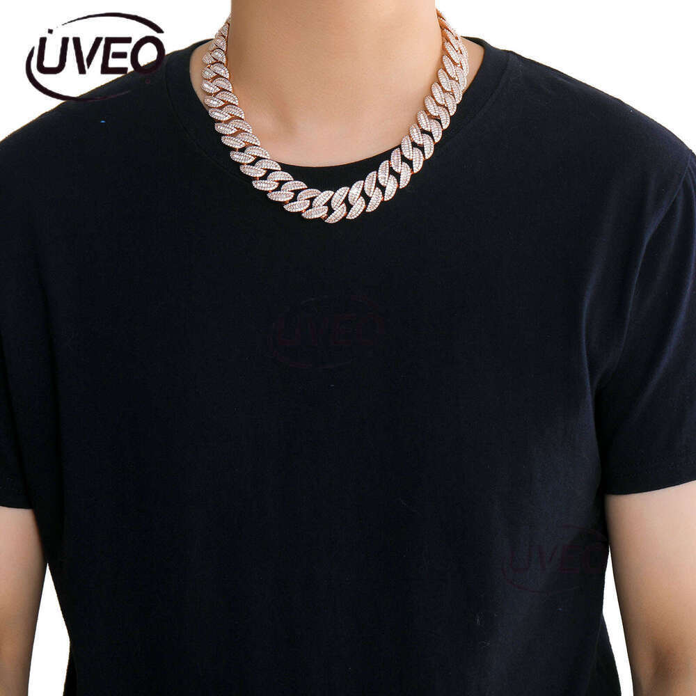 Luxury Hip Hop 20mm Rose Gold Blend Set t Square Ice out VVS Moissamite Cuban Chain Men's and Women's Necklace Bracelet Free delivery