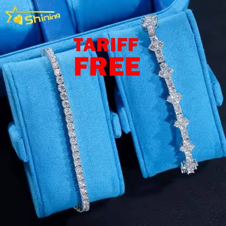 Fashion Femme Mens Hip Hop Jewelry 3mm 925 Sterling Silver VVS Moissanite Diamond Iced Out Cross Tennis Bracelet for Valentine