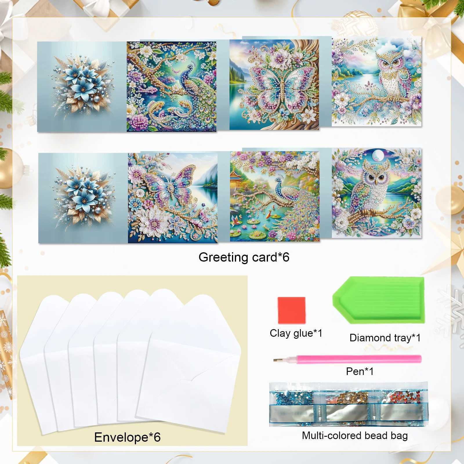 6Pcs Diamond Painting Greeting Cards KitDIY Colorful animals Handmade Festival Greeting Diamond Art Birthday Creative Cards G251119