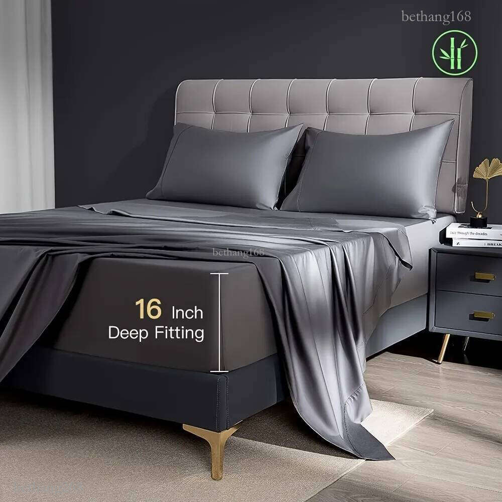 4 Piece Bamboo Bed Sheets Set Rayon Derived From Bamboo Cooling Breathable Bed Sheets Silky Bedding Sheets Pillowcases 16 Inch Deep Pockets Sheet Set 