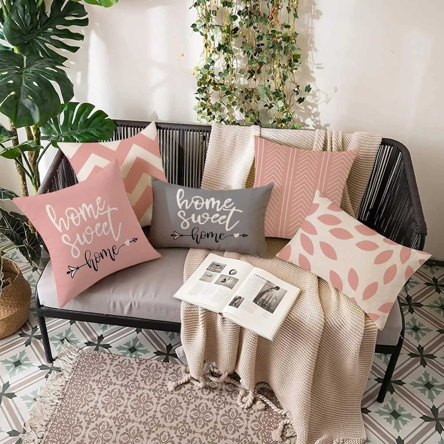 Pink Throw s Cover Decoration Outdoor Linen Cushion Covers Decorative for Bedroom Sofa Chair Bed GardenM251119