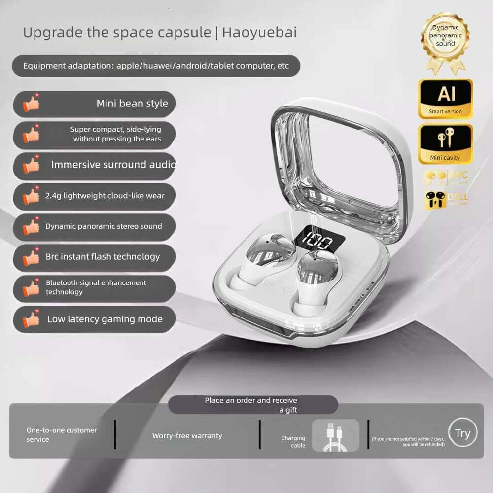 Brand Designer Niche New Pea-Style Bluetooth Long Battery Life Headphones & Earphones In-Ear Sleep Comfortable Painless Wireless Headphones