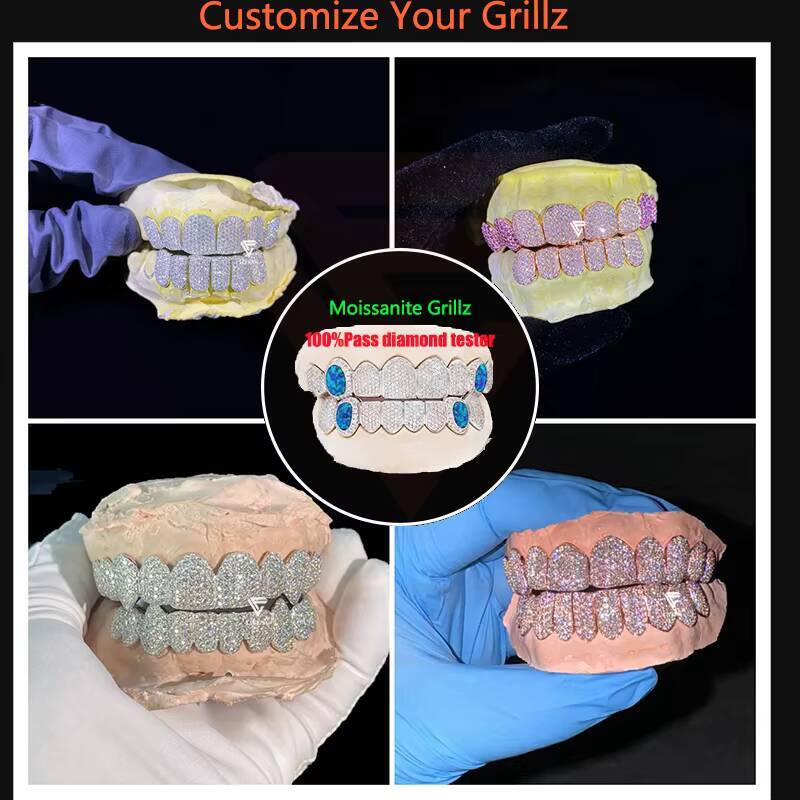 Deep Perm Cut Grillz Custom VVS Moissanite Hip Hop Honeycomb Grills for 16/20 Teeth White Gold Diamond Ice Out Grillz Jewelry